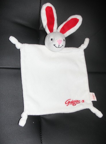 Doudou plat lapin blanc rouge - doudou,