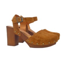 Mule Olandesi en Daim Brun Talon 9,5 CM - Made IN Italy - MY129 Cam Cuir