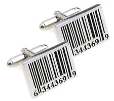 Au Détail Barre Code Classique Noir et Argent Rectangle Boutons Manchette Par