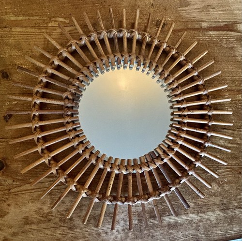 Miroir soleil rotin vintage - miroir,