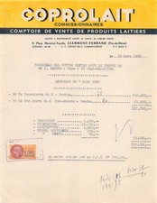 Facture   1959 COMPTOIR DE VENTE DE PRODUITS LAITIERS COPROLAIT A CLERMONT FER