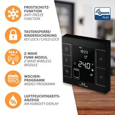 MCO Home Z-Wave Thermostat Ambiant Noir Chauffage par le Sol Infrarot-Heizu