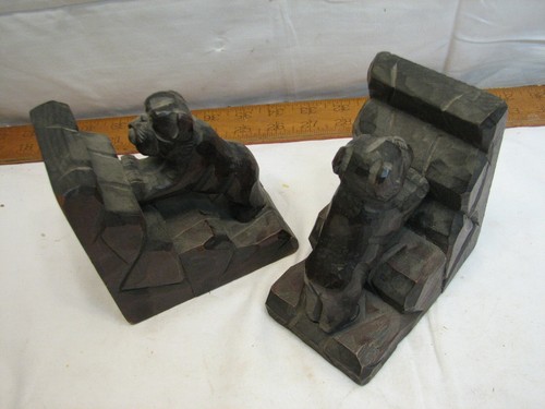 Hand carved wooden bookends - carved,
