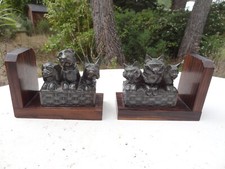 ancienne paire de serre livres art déco chats et chiens