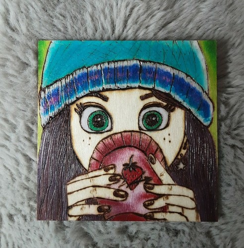 Sous verre bois fille - bois, café