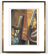 André DUFFOUR (1926-2016) Belle scène d'intérieur de chasseur vers 1950 (147)