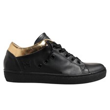 Leather Crown Chaussures Noir Or Lacet Bas Haut Femme Baskets EU37/US6.5 270usd