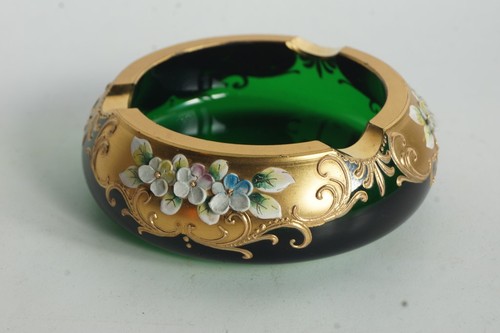Cendrier verre vert émaillé