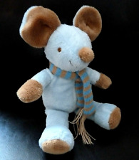 *. DOUDOU PELUCHE GRAINE D'EVEIL FNAC SOURIS BLEU ECHARPE MARRON ETAT NEUF*