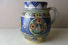 Ancienne carafe / cruche / pichet, en terre cuite, décor fleurs, LHD