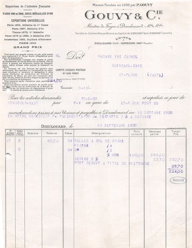 Facture 1929 maitres de - maitres,