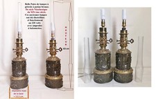 Paires de lampes à pétrole du XIX ème, modifiées et électrifiées, fonctionnelles