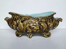 Ancienne Jardinière en faïence barbotine Sarreguemines décor angelots fin 19ème