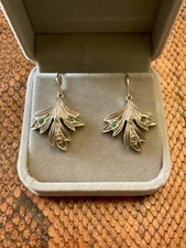 ANTIQUES BOUCLES D'OREILLES ARGENT MASSIF ET OR - DIAMANTS ET ÉMERAUDES NATURELS