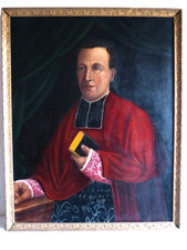 Tableau religieux peinture 20 siècle homme d'église prêtre curé ecclésiastique