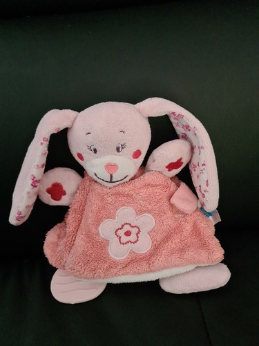 Doudou plat lapin rose fleurs