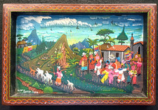 Tableau naïf équatorien / huile sur peau / signé / 30x19,5cm