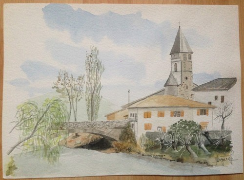 Aquarelle paysage signée - paysage,