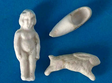 Trois fèves anciennes LAPIN - SABOT - BAIGNEUR porcelaine mat