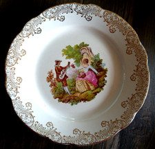 assiette à dessert FRAGONARD dorure doré sérénade guitare porcelaine Digoin TBE