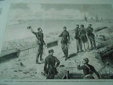Gravure 1861 - Siège de Gaëte Le roi Francois II examinant batterie des Suisses