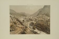 Lithographie couleur originale Breil et la vallée de la Roya Alpes Maritimes