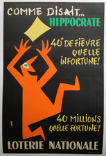 Affiche originale ancienne LOTERIE NATIONALE Comme disait... Hippocrate /RS260