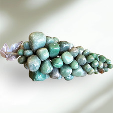 Large 700g Vintage Chinese Jade Carved Bunch of gemstone Grapes Cluster w leaf