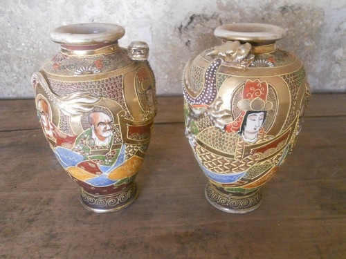Paire vases ancien satsuma - vases,