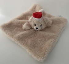 🌟Doudou Ours Tex Baby Carrefour Carré Plat Beige Bonnet Noël Christmas