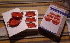 PRADEL LOT 6 CASSOLETTES CERAMIQUE EMAILLEE MINI COCOTTE OVALE ROUGE NEUVES (18)