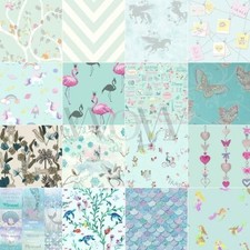 Papier Peint Chambre Enfant Teal Oeuf De Canard Licornes Sirènes Animaux Cœurs