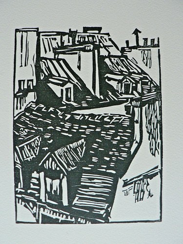 Gravure sur bois - , toit
