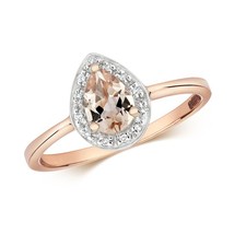 Bague Solitaire Femme Or Rose 9 k/carat et Diamant avec Morganite