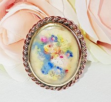 1920 France - Broche Ancienne peinte à la main Bouquet de fleurs- Art Nouveau