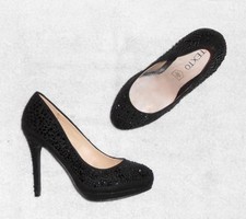 TEXTO escarpins tissu & strass noir P 35½ TBE