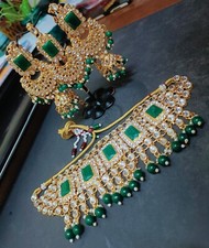 Indien Bollywood Plaqué Or Kundan Jeux Collier Ras Du Cou Boucles Mariage Bijou