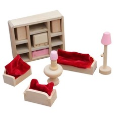  11pcs meubles de maison de poupée en bois naturel pour salle de salon (pas