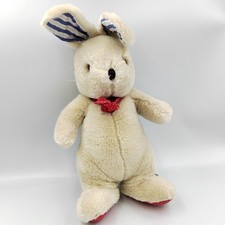 Peluche lapin beige rayé bmleu noeud rouge JACADI - 34943