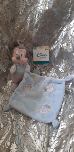 Doudou mickey bleu gris - mickey,