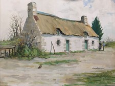 Guy Pennamen « Ferme Bretonne » Grande Gouache signée