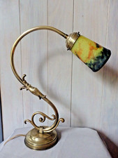 ANCIENNE LAMPE BRONZE et LAITON TULIPE PATE DE VERRE SIGNEE MULLER .COL DE CYGNE
