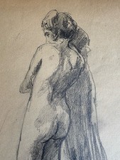 Dessin au Crayon Étude De Nu Féminin Femme Nue Modèle D’atelier Art Deco 1920