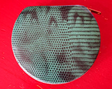 ANCIEN  MIROIR DE SAC A MAIN EN CUIR VERT