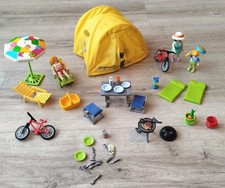 Playmobil  lot camping vacances tente vélos  transat parasol  personnages