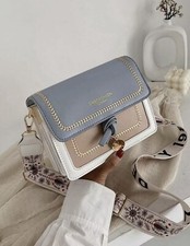 Sac A Bandoulière Bleu Turquoise Blanc En Simili Cuir Femme Épaules Magnétique