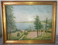 ANCIENNE BELLE PEINTURE HUILE  MARINE DOUARMENEZ BRETAGNE signé: E FRUIT 1950