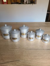 Lot de 6 pots, boîtes avec couvercles des années 50 pour la cuisine. France.