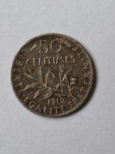  pièce de monnaie 50 centimes  argent Semeuse 1919