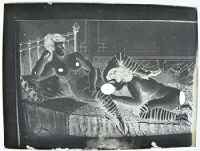 ORIGINAL NEGATIF PHOTO SUR PLAQUE DE VERRE MODELES NUS 9 x 12 CM 1900 EROTIQUE